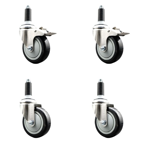 Service Caster 4 Inch 316SS Black Poly Swivel 1 Inch Expanding Stem Caster Lock Brake, 2PK SS316TTLEX20S414-PPUB-BLK-2-S-2-1 - main
